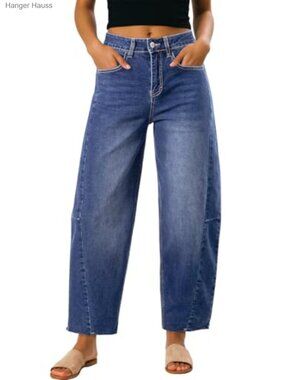 Dokotoo High Waisted Wide Leg Barrel Jeans Loose Fit Denim Pants